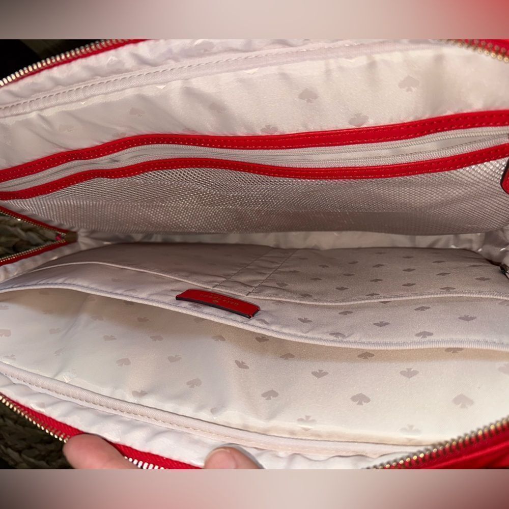 Kate Spade NY Chelsea Nylon Laptop Sleeve Crossbody Bag With Strap in Red & Gold - Picture 7 of 14